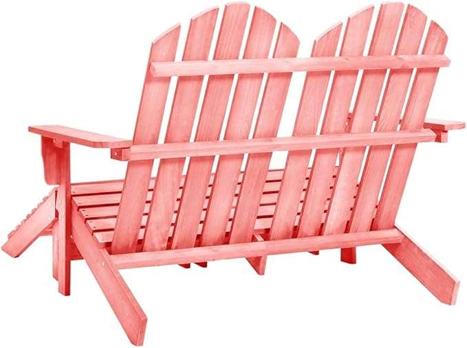 2-Seater Adirondack Chair & Ottoman Set Pink Outdoor Patio Furniture Fir Wood Relaxing Lounging Chair for Garden, Patio, Backyard, Lawn, Deck