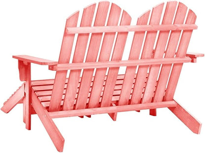 2-Seater Pink Adirondack Chair with Ottoman Solid Fir Wood Outdoor Patio Furniture for Garden Backyard Poolside Relaxation