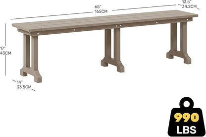 Costaelm Outdoor Benches Weatherproof, Park Long Bench Poly Lumber Backless for Entryway Front Porch Garden Bench Seat for Patio, Weathered Wood