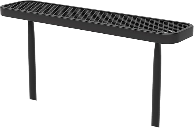 4 FT Heavy Duty Metal Park Bench for Outside, Outdoor Backless Bench with Thermoplastic Coating, Commercial Benches for Shopping Mall, Store, Park, Deck, Inground Mounted, Black