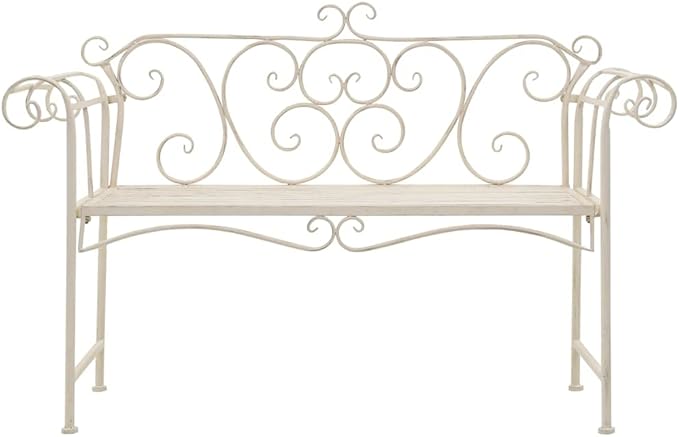 Love Seat Bench White Cast Iron Antique Designed Outdoor Patio Porch Home Garden Parks Backyard Pool,Garden Bench 52" Metal Antique White-Fast delivy