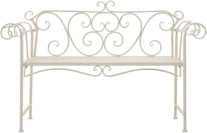 Love Seat Bench White Cast Iron Antique Designed Outdoor Patio Porch Home Garden Parks Backyard Pool,Garden Bench 52" Metal Antique White-Fast delivy