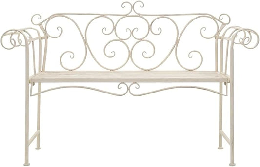 Love Seat Bench White Cast Iron Antique Designed Outdoor Patio Porch Home Garden Parks Backyard Pool,Garden Bench 52" Metal Antique White-Fast delivy