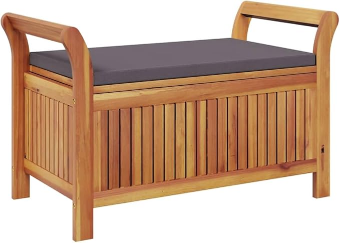 Outdoor Storage Bench with Cushion, Acacia Wood Garden Seat for Patio, Balcony, and Backyard, Weather-Resistant, Spacious Storage Compartment, Easy Assembly