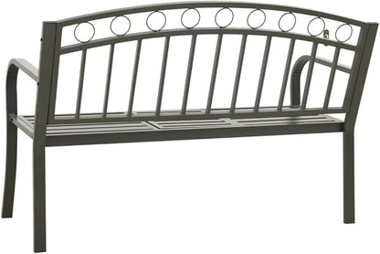 Patio Bench with a Table,Outdoor Garden Benches,Chairs with Armrests for Park, Yard, Porch, Lawn, Balcony, Backyard, Seat Furniture,49.2" Steel Gray