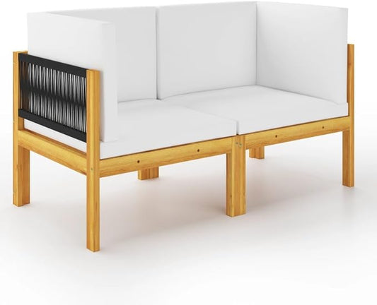 2-Seater Acacia Wood Garden Bench with Weather-Resistant Cushions for Patio, Modern Outdoor Seating Furniture with Oiled Finish and Removable Covers