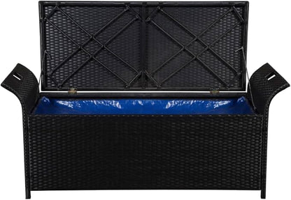 Storage Bench,Benches for Outside,Porch Bench,Yard Bench,Garden Bench,with Cushion,for The Front Porch,Deck, Balcony,Backyard,Outdoor,Lawn,Yard,Park,Path,Black,54.3" Poly Rattan