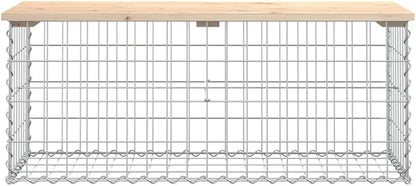 Garden Bench Natural Wood Solid Pinewood Galvanized Steel Compact Outdoor Seating Rustic Chic Gabion Design Durable Weather Resistant Spacious for 2 Adults