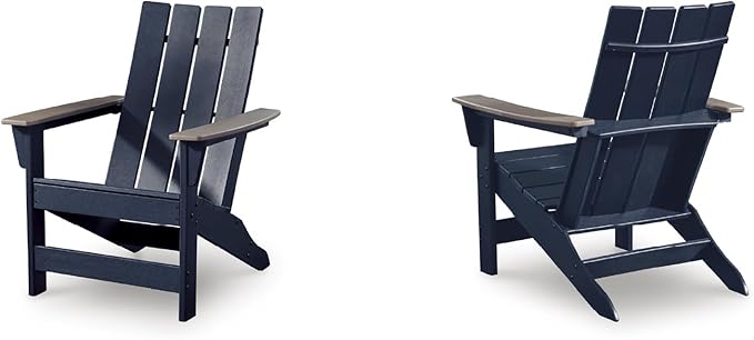 Signature Design by Ashley Mabry Shores Coastal MEGA-TUFF™ HDPE Weather Resistant Outdoor Adirondack Chair with Slat Back, Blue & Beige