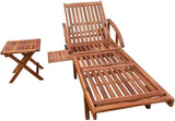 Outdoor Sun Lounger with Side Table, Adjustable Acacia Wood Poolside Recliner Chair with Wheels - Photo 2
