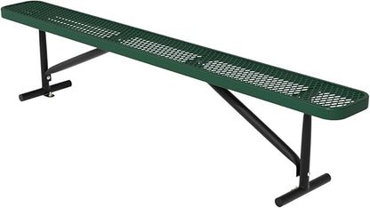 8 ft Outdoor Metal Park Bench, Backless Heavy-Duty Commercial Green Garden Bench with Expanded Steel Mesh Seat, Weatherproof Park Patio Dining Table Bench for Backyard Lawn School Porch Deck