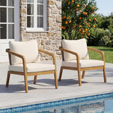 Christopher Knight Home Joy Patio Lounge Chairs Set of 2, Arm Chairs with PE Wicker Backrest, Acacia Wood Club Chairs with Weather-Resistant Cushion, Outdoor Furniture Set, Cream+Light Brown+Teak