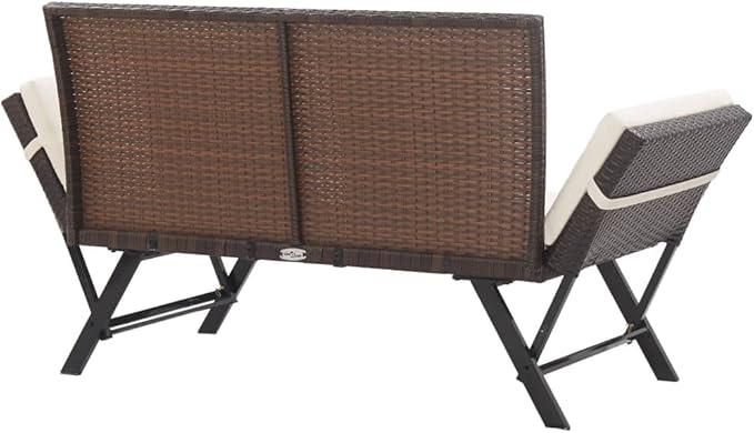Garden Bench Deck Bench Patio Bench with Cushions 69.3" Brown Poly Rattan - Photo 4