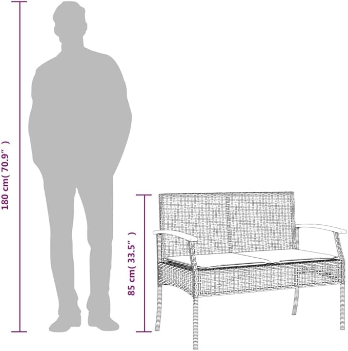 vidaXL Elegant Garden Bench with Removable Cushion | Outdoor Seating in Grey Poly Rattan and Acacia Wood Sturdy Comfortable Perfect for Patio Or Park Fits 2 Adults Weather Resistant Furniture