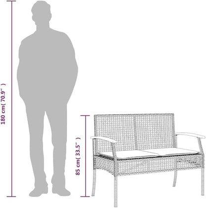 vidaXL Elegant Garden Bench with Removable Cushion | Outdoor Seating in Grey Poly Rattan and Acacia Wood Sturdy Comfortable Perfect for Patio Or Park Fits 2 Adults Weather Resistant Furniture
