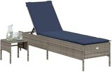 Outdoor Chaise Lounge Grey PE Rattan Patio Sun Lounger 30.7x8.5x15in Adjustable Backrest Removable Cushion for Poolside - Photo 3