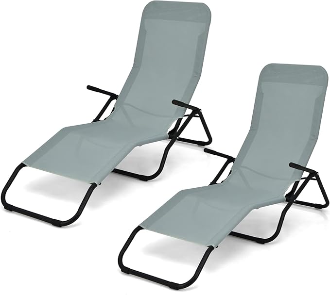 Giantex Patio Chaise Lounge Chair Set of 2, Outdoor Sunbathing Chairs Folding & Stacking Lawn Chair W/Rocking Design, Lightweight and Portable Tanning Lounger for Deck, Yard, Pool Chairs (2, Green)