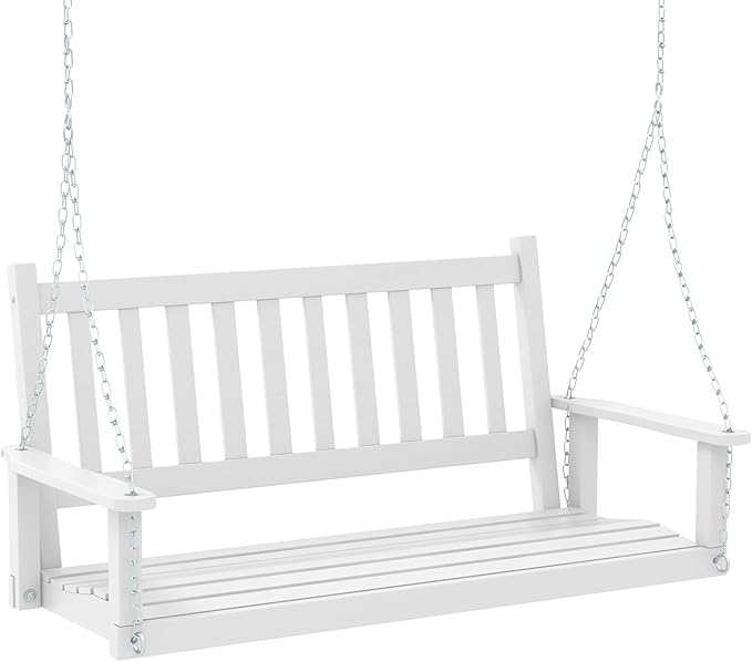 Tangkula 2 Person Wooden Porch Swing, Hanging Patio Swing with 2 Adjustable Galvanized Metal Chains, Slatted Back & Seat - Photo 1