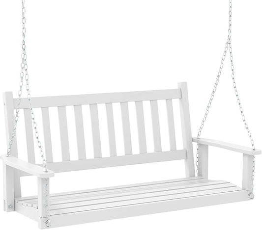 Tangkula 2 Person Wooden Porch Swing, Hanging Patio Swing with 2 Adjustable Galvanized Metal Chains, Slatted Back & Seat, Outdoor Swing Bench for Backyard Deck Garden, 4FT