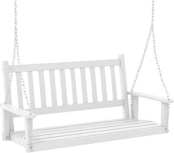 Tangkula 2 Person Wooden Porch Swing, Hanging Patio Swing with 2 Adjustable Galvanized Metal Chains, Slatted Back & Seat - Photo 1