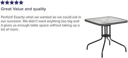 Flash Furniture Barker 28'' Square Tempered Glass Metal Table with Gray Rattan Edging