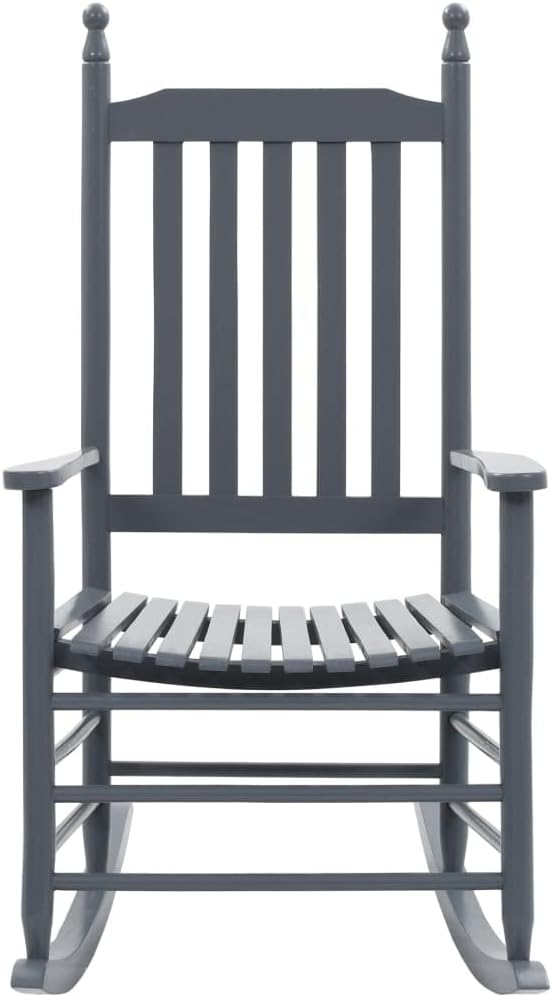 Grey Rustic Rocking Chair 32.3"x23.8"x56.7" Solid Poplar Wood Matte Indoor Outdoor Patio Porch Reading Seat for Adults Garden Balcony Living Room