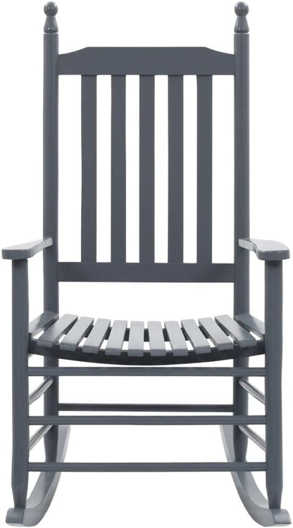 Grey Rustic Rocking Chair 32.3"x23.8"x56.7" Solid Poplar Wood Matte Indoor Outdoor Patio Porch Reading Seat for Adults Garden Balcony Living Room