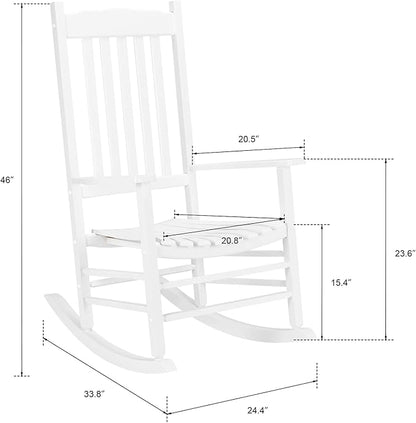 VINGLI Classic Wooden Rocking Chair with Handcrafted Comfort, Eco-Friendly and Durable Rocking Chair, Elegant and Stable Rocker for Indoor and Outdoor Use, White
