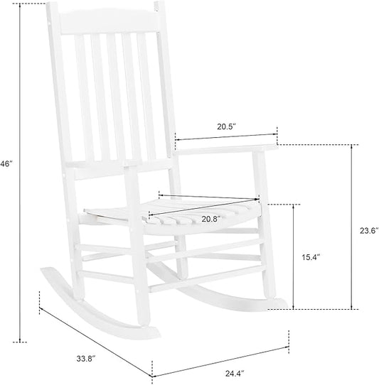 Outdoor Porch Rocker Chairs,Weather Resistant Wood Rocking Chair for Adults,Modern Rocking Accent Chairs,Indoor Outside Furniture Rocker,with Armrest,for Garden Lawn Backyard Poolside Deck (White)