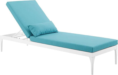 Modway EEI-3301-WHI-TRQ Perspective Cushion Outdoor Patio Chaise Lounge Chair, White Turquoise