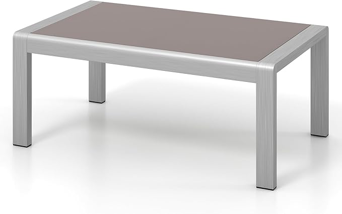 Tangkula Outdoor Rectangle Coffee Table, Aluminum Side Table w/Tempered Glass Tabletop & Lightweight Aluminum Frame, Patio End Table for Backyard, Garden, Poolside (Gray)