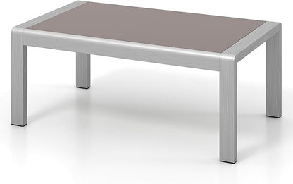 Tangkula Outdoor Rectangle Coffee Table, Aluminum Side Table w/Tempered Glass Tabletop & Lightweight Aluminum Frame, Patio End Table for Backyard, Garden, Poolside (Gray)