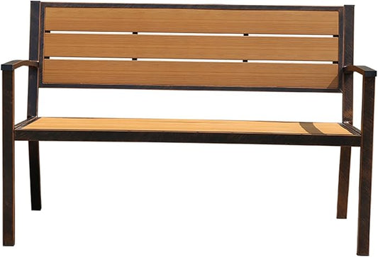 Outdoor Patio Bench Entryway Lounge Furniture 2-Person Seat Bench for Backyard, Garden Rustic Country Design