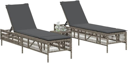 Sun Lounger with Adjustable Backrest and Removable Cushion, Grey PE Rattan Outdoor Chaise Lounge for Patio Garden Poolside, Weather Resistant and Sturdy Steel Frame