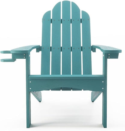 LUE BONA HDPS Adirondack Chairs Set of 8, Fire Pit Outdoor Chair Weather Resistant with Cup Holder, Modern Plastic Chair Plastic for Patio, Deck, Proch, 350LBS, Blue Turquoise
