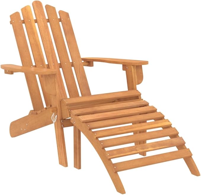 Solid Wood Acacia Adirondack Chairs with Footrests 2-Piece Set, Foldable Outdoor Lounge Chairs for Patio Garden Poolside Relaxation, Natural Oil Finish Durable Patio Furniture