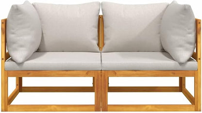 Corner Sofa Light Grey Solid Acacia Wood Outdoor Sectional Sofa Units for Patio, Garden, Balcony, Seating up to 4 People
