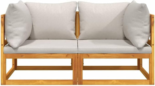 Corner Sofa Light Grey Solid Acacia Wood Outdoor Sectional Sofa Units for Patio, Garden, Balcony, Seating up to 4 People