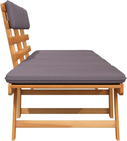 2-in-1 Patio Daybed with Cushion, Bench with Backrest, Garden Bench, Park Bench for Patio, Garden, Yard, Lawn,74.8" Solid Acacia Wood