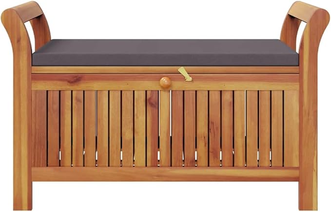 Garden Storage Bench with Cushion in Dark Grey and Brown, Solid Acacia Wood Modern Outdoor Furniture, Weather-Resistant Seating with Removable Cover and Ample Internal Space
