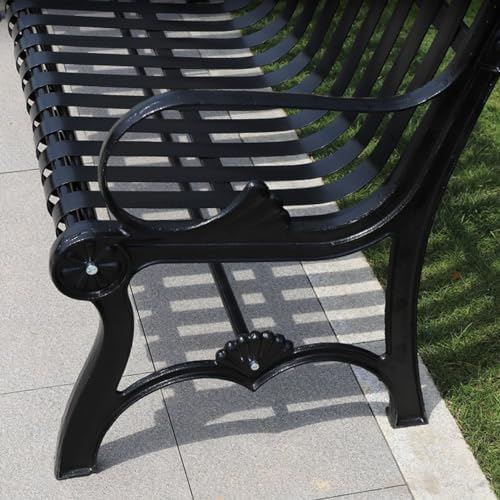 Sturdy Cast Iron Outdoor Garden Bench with Armrests & Backrest - All-Weather Slatted Seat for Patio, Yard, Entryway & Deck - Durable Metal Furniture