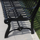 Sturdy Cast Iron Outdoor Garden Bench with Armrests & Backrest - All-Weather Slatted Seat for Patio, Yard - Photo 5