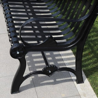 Sturdy Cast Iron Outdoor Garden Bench with Armrests & Backrest - All-Weather Slatted Seat for Patio, Yard, Entryway & Deck - Durable Metal Furniture