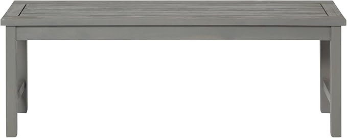 Walker Edison Rendezvous Modern Solid Acacia Wood Slatted Patio Bench, 53 Inch, Grey Wash