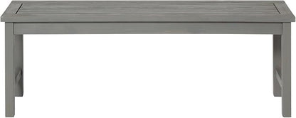 Walker Edison Rendezvous Modern Solid Acacia Wood Slatted Patio Bench, 53 Inch, Grey Wash