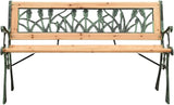 Garden Bench Natural Wood Green Solid Firwood with Cast Iron PVC Frame - Photo 3
