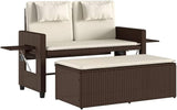 Garden Bench Deck Bench Reclining Patio Bench with Cushions Brown Poly Rattan - Photo 2