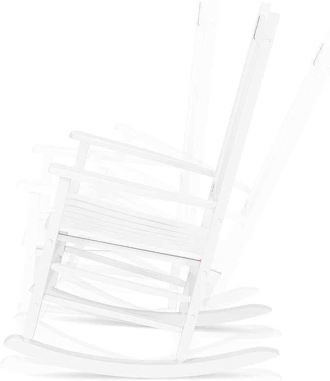 VINGLI Classic Wooden Rocking Chair with Handcrafted Comfort, Eco-Friendly and Durable Rocking Chair, Elegant and Stable Rocker for Indoor and Outdoor Use, White