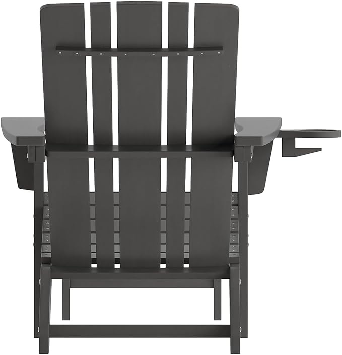 Flash Furniture Halifax Poly Resin Adirondack Chair with Cup Holder and Pull Out Ottoman, All-Weather Poly Resin Indoor/Outdoor Lounge Chair, Set of 2, Gray