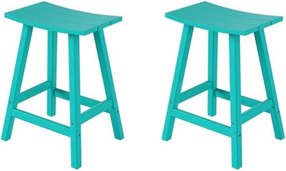 Costaelm All-Weather Bar Stools Set of 2, 24" Height Outdoor Bar Stools, Adirondack Poly Patio Bar Stool for Patio, Deck, Kitchen Counter and Garden, Turquoise